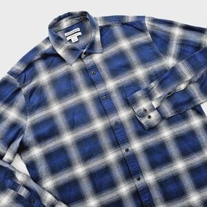 Amazon Essentials Mens Large Blue White Plaid Button Up Shirt Long‎ Sleeve